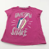 'Unicorn Shake' Glittery Dark Pink T-Shirt - Girls 11-12 Years