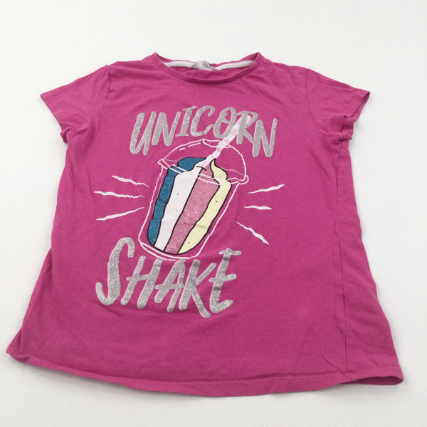 'Unicorn Shake' Glittery Dark Pink T-Shirt - Girls 11-12 Years