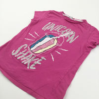 'Unicorn Shake' Glittery Dark Pink T-Shirt - Girls 11-12 Years