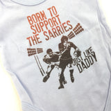 'Born To Support Sarries …' Blue Short Sleeve Bodysuit - Boys 3-6 Months