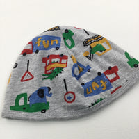 'Fun' Animals & Vehicles Colourful Grey Jersey Hat - Boys 9-12 Months