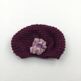 Flower Mauve & Lilac Knitted Hat - Girls 7-8 Years