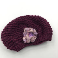 Flower Mauve & Lilac Knitted Hat - Girls 7-8 Years