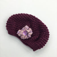 Flower Mauve & Lilac Knitted Hat - Girls 7-8 Years