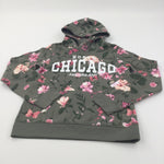 'Chicago Awesome Days' Flowers & Butterflies Pink & Olive Green Hoodie Sweatshirt - Girls 12-14 Years