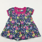 Flowers Colourful Blue & Pink Short Sleeve Tunic Top - Girls 5-6 Years