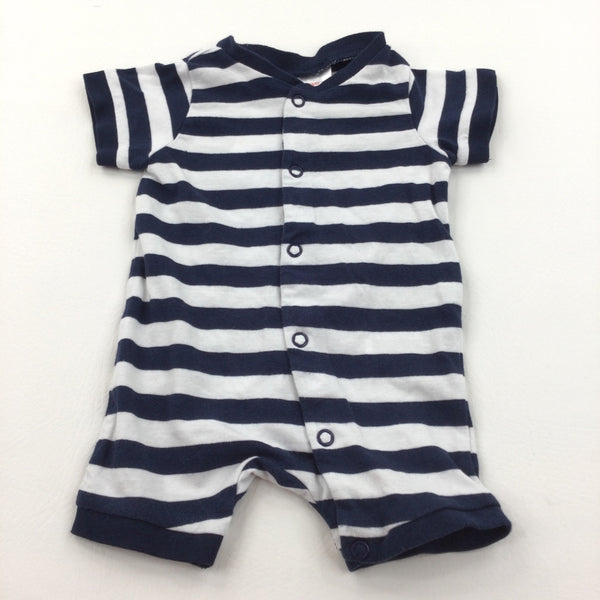 Navy & White Striped Jersey Short Romper - Boys Newborn