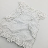 Patterned White Cotton Short Sleeve Blouse with Frill Detail - Girls 8 Years