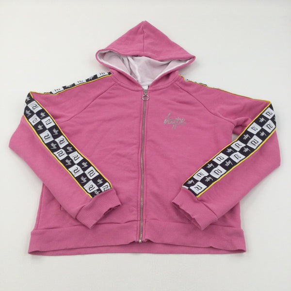 'Hype' Pink, Black & White Zip Up Hoodie Sweatshirt - Girls 13 Years