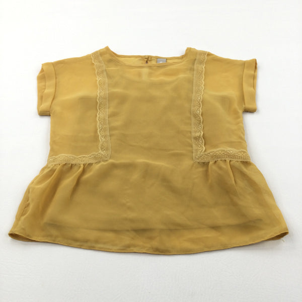 Lace Detail Golden Yellow Two Piece Polyester Vest & Chiffon Cover Up Blouse - Girls 6 Years