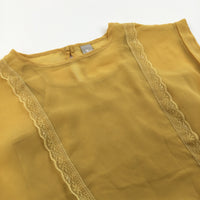 Lace Detail Golden Yellow Two Piece Polyester Vest & Chiffon Cover Up Blouse - Girls 6 Years