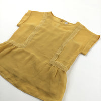 Lace Detail Golden Yellow Two Piece Polyester Vest & Chiffon Cover Up Blouse - Girls 6 Years