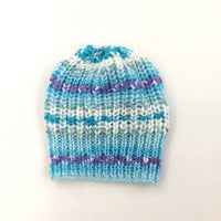 Purple, White & Blue Knitted Hat - Girls 3-6 Months