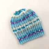 Purple, White & Blue Knitted Hat - Girls 3-6 Months