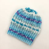 Purple, White & Blue Knitted Hat - Girls 3-6 Months