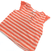 Pink & Peach Striped T-Shirt with Decorative Buttons - Girls 6-9 Months