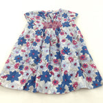 Flowers Blue, Pink & White Cotton Smock Style Dress - Girls 2-3 Years