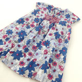 Flowers Blue, Pink & White Cotton Smock Style Dress - Girls 2-3 Years