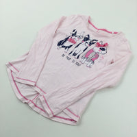 'Be True To You'  Dogs Glittery Pink Cotton Long Sleeve Top - Girls 6-7 Years
