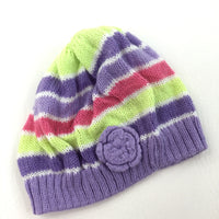 Purple, Pink & Lime Stripe Hat - Girls 3-6 Months