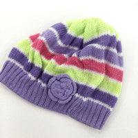 Purple, Pink & Lime Stripe Hat - Girls 3-6 Months