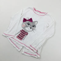 Cat Sequin White Long Sleeve Top - Girls 6-7 Years