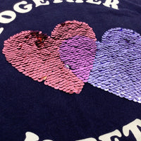 'Together is Better' Hearts Sequin Navy Flip Long Sleeve Top- Girls 6-7 Years