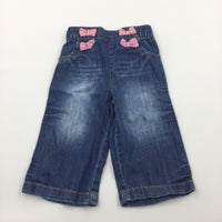 Mid Blue Lightweight Denim Jeans with Pink Bows - Girls 6-9 Months