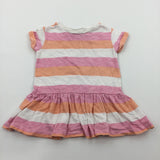 Pink & Peach Striped Short Sleeve Tunic - Girls 6-9 Months
