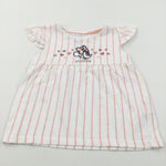 Minnie Mouse Embroidered White & Coral Pink Striped T-Shirt - Girls 2-3 Years