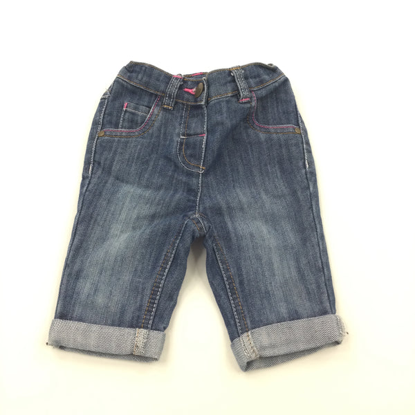 Mid Blue Denim 3/4 Length Jeans - Girls 6-9 Months