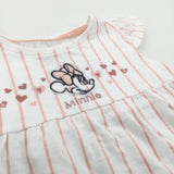 Minnie Mouse Embroidered White & Coral Pink Striped T-Shirt - Girls 2-3 Years
