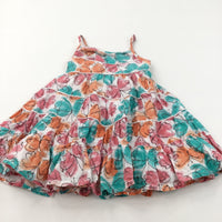 Butterflies Pink, Orange, Green & White Cotton Sun Dress - Girls 3-4 Years