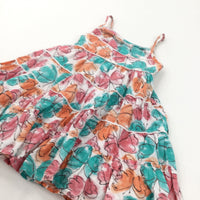 Butterflies Pink, Orange, Green & White Cotton Sun Dress - Girls 3-4 Years