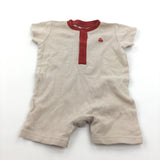 Car Motif Red & Beige Jersey Romper - Boys 0-3 Months