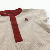 Car Motif Red & Beige Jersey Romper - Boys 0-3 Months