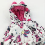 Minnie Mouse Pink & White Fluffy Dressing Gown with Hood & Bobbles - Girls 9-12 Months