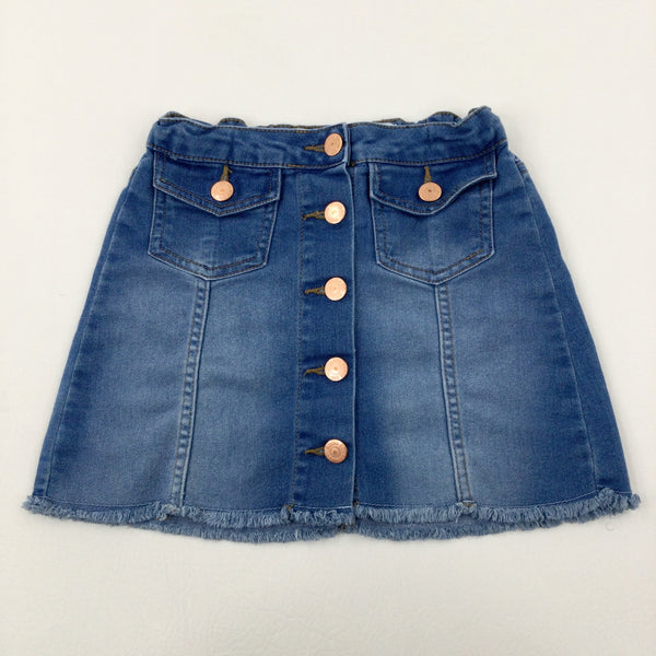Blue Denim Skirt With Adjustable Waist - Girls 6-7 Years