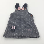 'Minnie Mouse' Embroidered Spotty Black Denim Dungaree Dress with Bow & Ears - Girls 12-18 Months