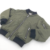 Olive Green & Black Bomber Jacket - Boys 5-6 Years