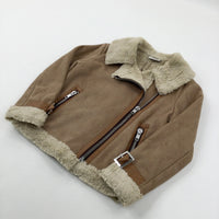 Beige Coat With Fluffy Collar - Girls 6-7 Years
