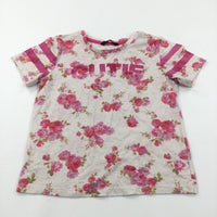 'Cutie' Flowers Pink & Oatmeal T-Shirt - Girls 9-10 Years