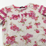 'Cutie' Flowers Pink & Oatmeal T-Shirt - Girls 9-10 Years