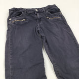 Blue Grey Denim Jeans with Zip Pockets & Adjustable Waistband - Girls 9-10 Years