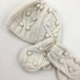 Bobbles Cream Hat & Mitts - Girls 6-9 Months