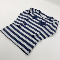 Stars Sequin Blue Striped Tunic Top - Girls 7-8 Years