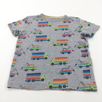 Colourful Vehicles Grey T-Shirt - Boys 5-6 Years