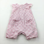 Pink & White Diagonal Checked Cotton Romper - Girls 0-3 Months