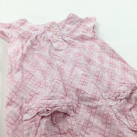 Pink & White Diagonal Checked Cotton Romper - Girls 0-3 Months