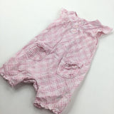 Pink & White Diagonal Checked Cotton Romper - Girls 0-3 Months